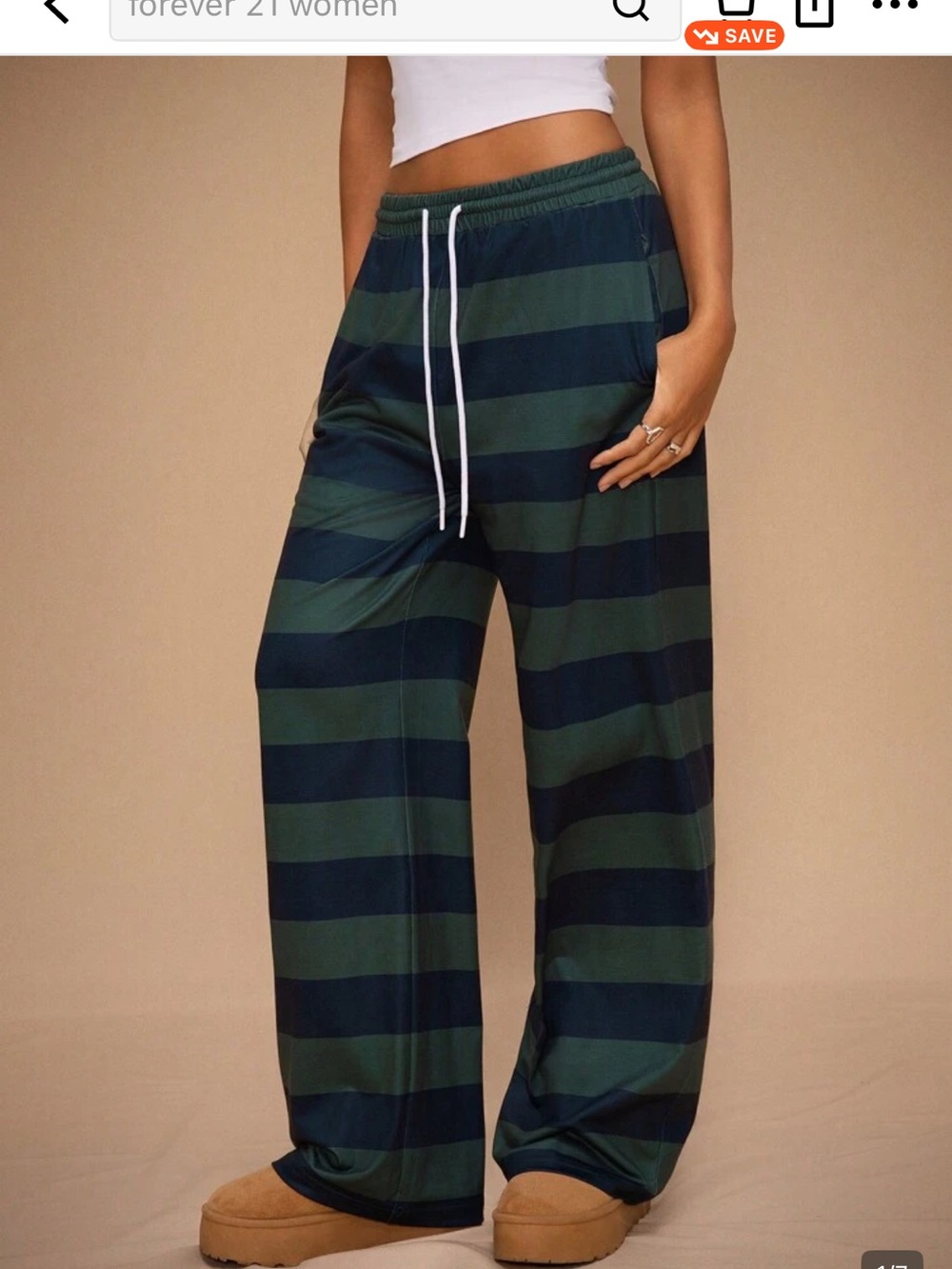 Forever 21 Wide Leg Striped Pants in Navy & Forest Green